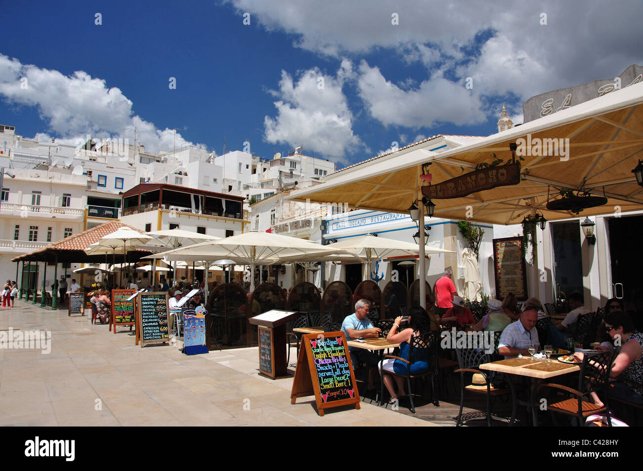 Outdoor restaurants on beachfront, Old Town, Albufeira, Albufeira