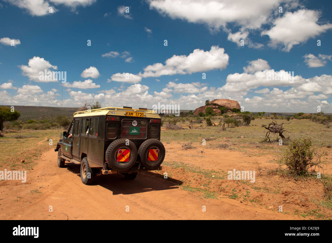 Off-road vehicle, Laikipia, Kenya. Stock Photo