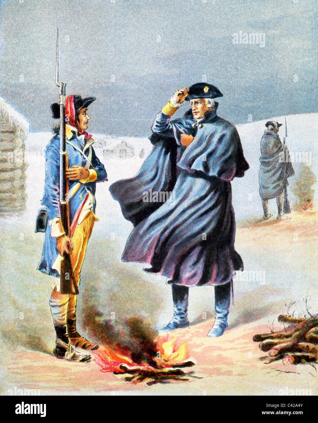 During the American Revolution, George Washington and his Continental Army spent the winter of 1777-1778 camped at Valley Forge. Stock Photo