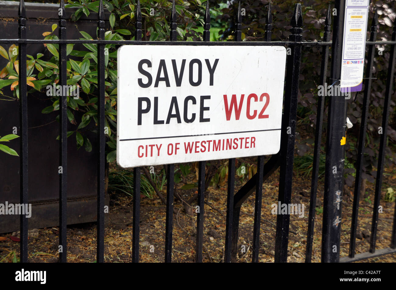 Savoy Place WC2 City of Westminster road sign Stock Photo