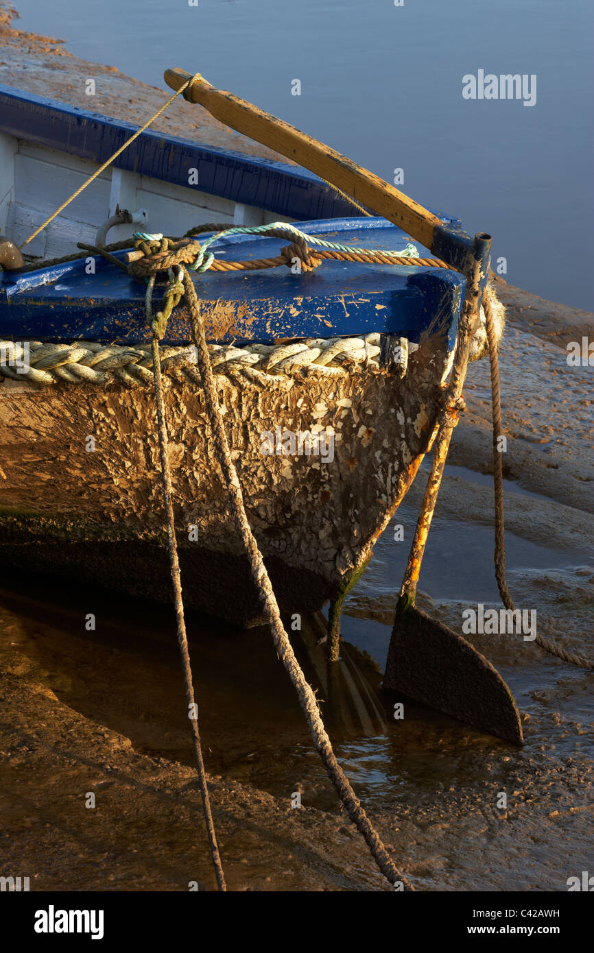 A study of a boat at Thornham Creek in North Norfolk, England Stock Photo