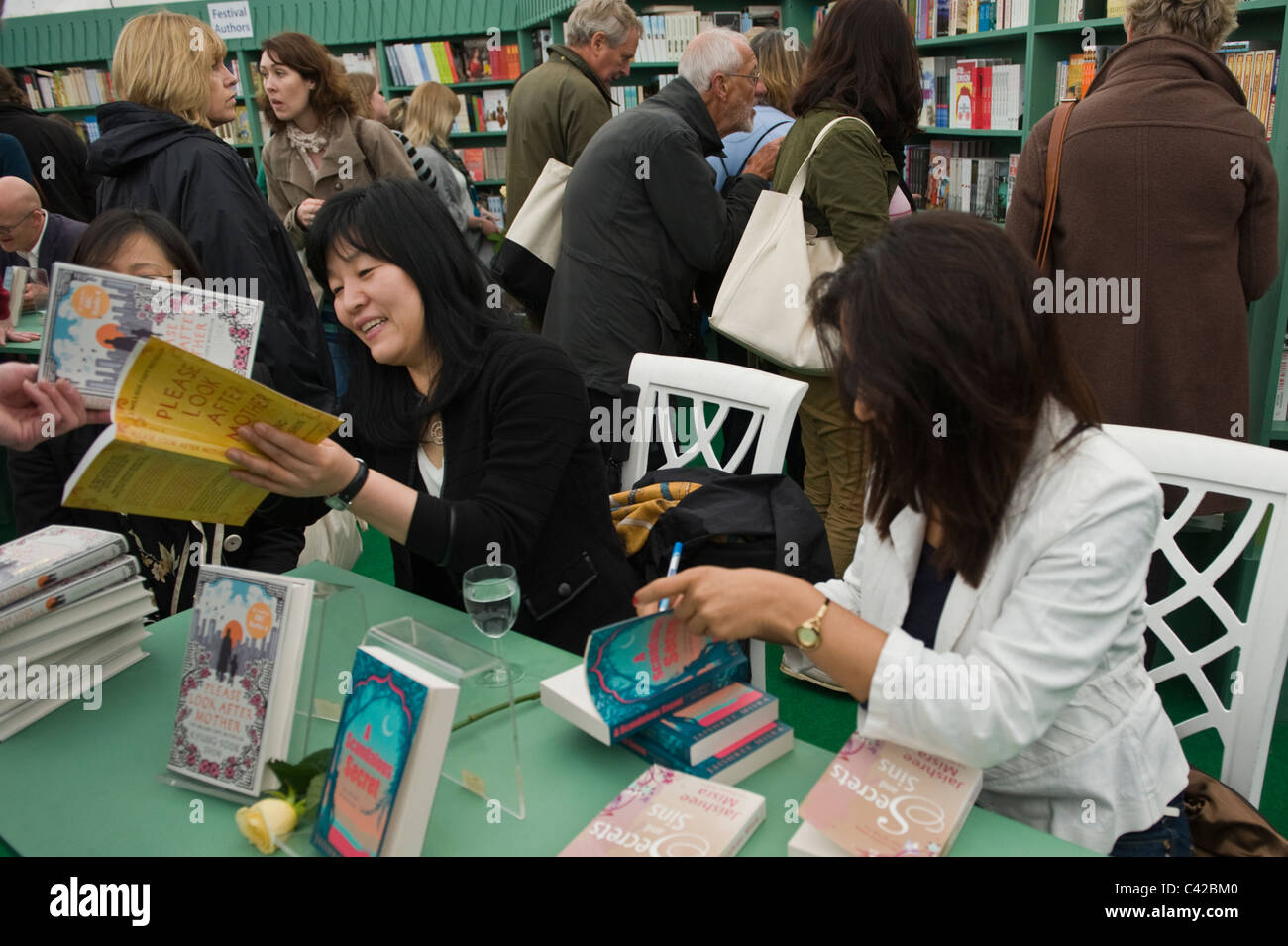 Kyung-Sook Shin & Jaishree Misra authors booksigning at Hay Festval 2011 Stock Photo