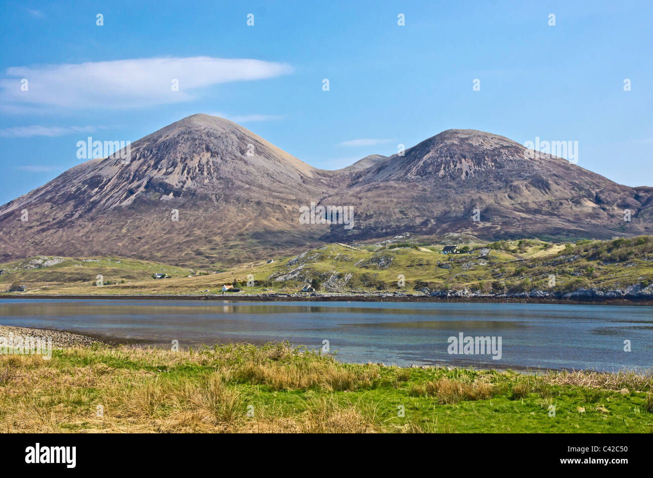 The Red Cuillin Hills on Skye in Scotland viewed from the Elgol road in Strath Suardal Stock Photo