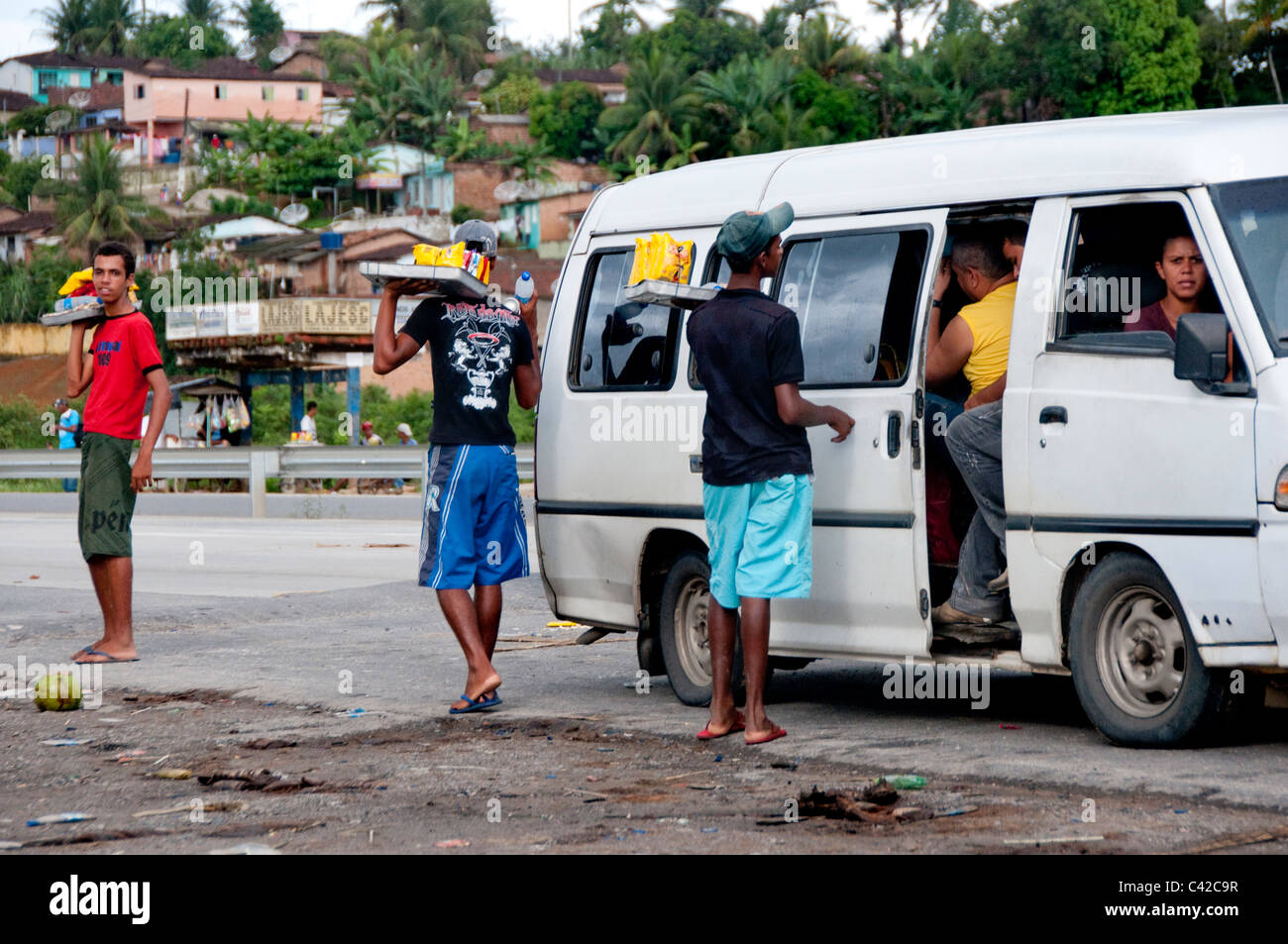 Street sellers selling goods to passing cars Recife Brazil Stock Photo ...