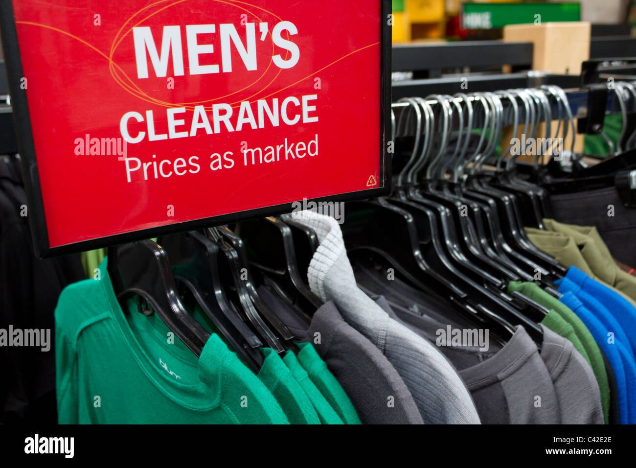 clearance sale men clothing store Stock Photo - Alamy