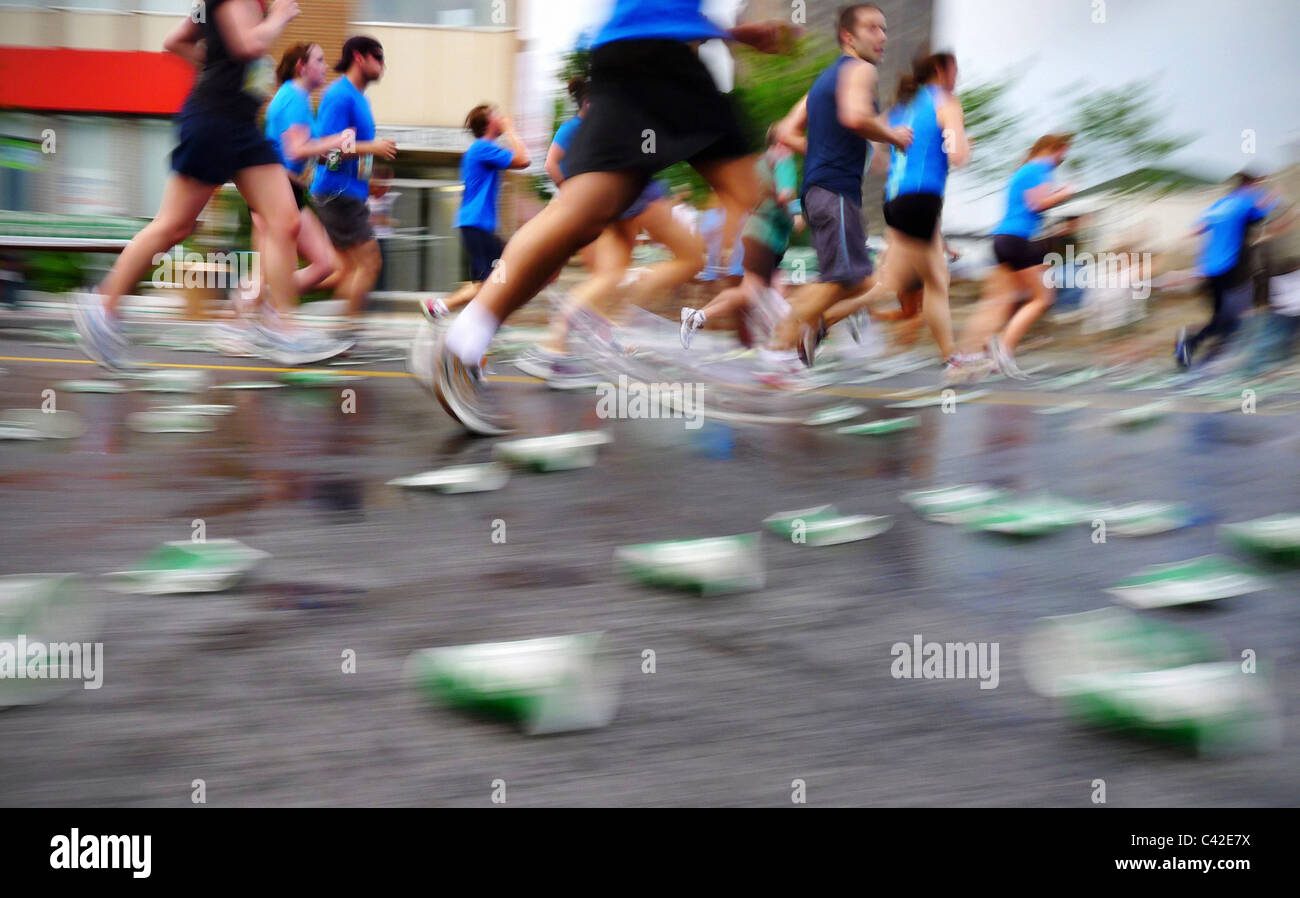 Blurring runners in a marathon running race, during the Ottawa Race Weekend. Stock Photo