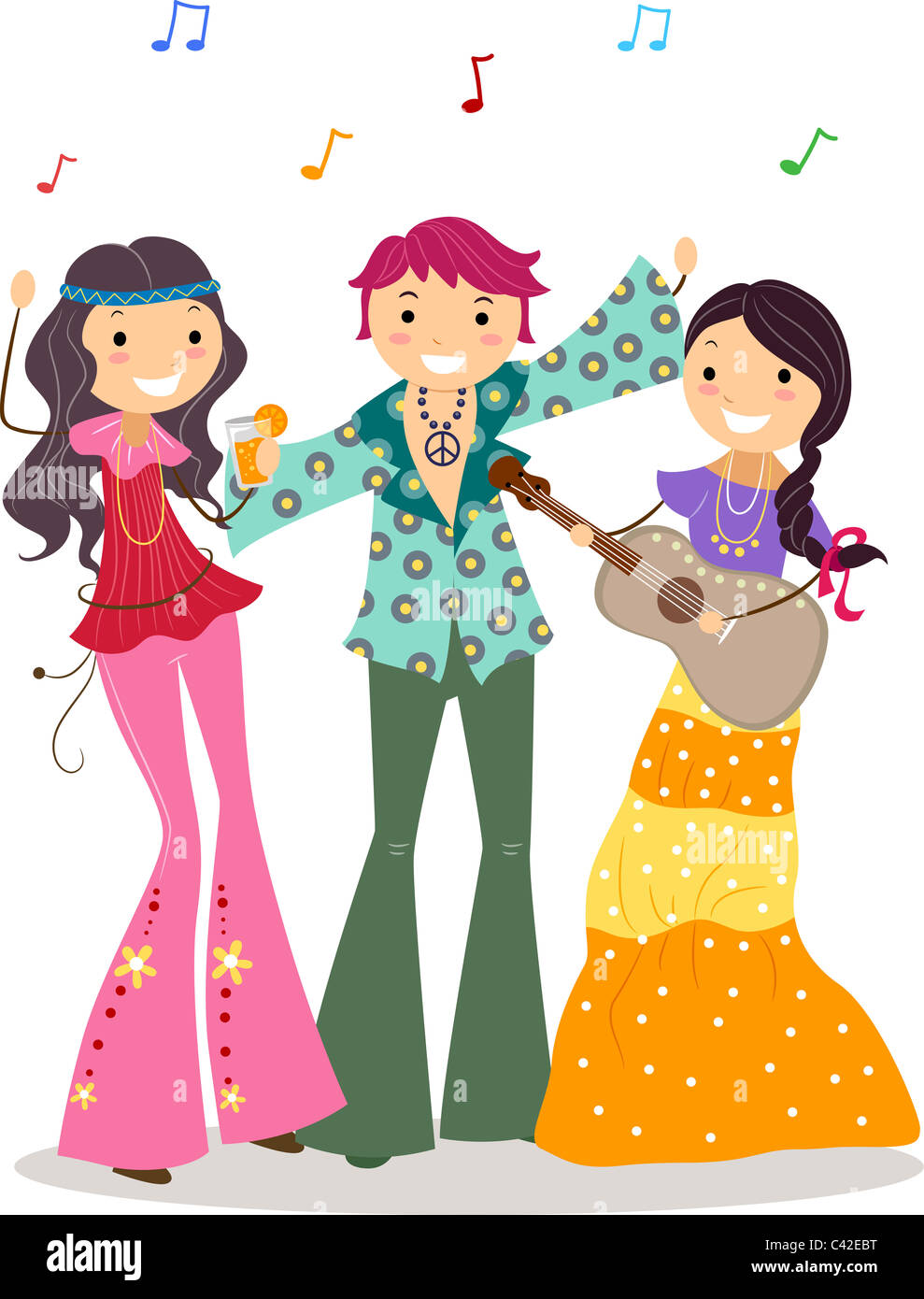 Illustration of a Party with a Hippie Theme Stock Photo