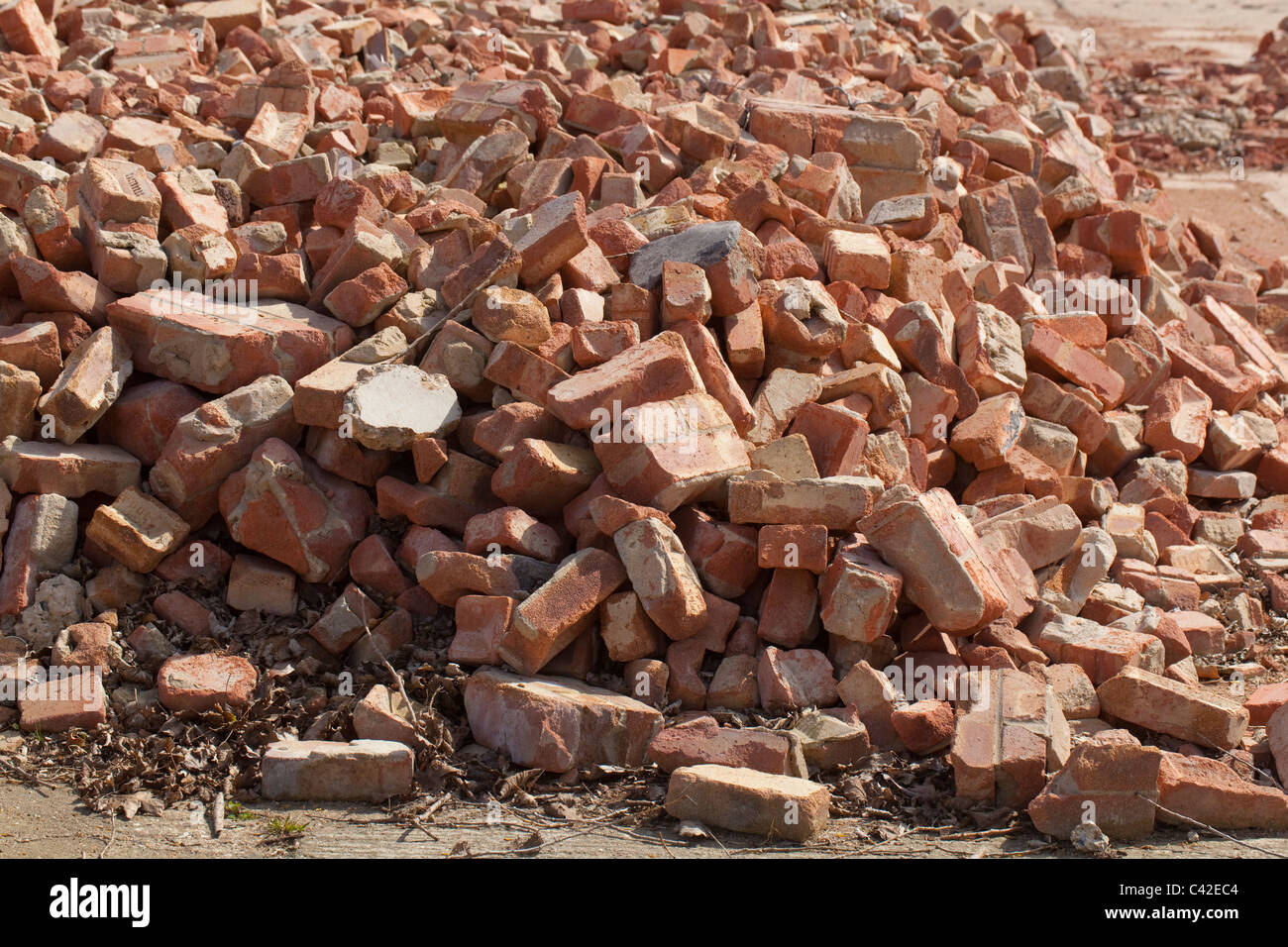 Brick Rubble on a demolition clearence site. North Walsham, Norfolk. Stock Photo