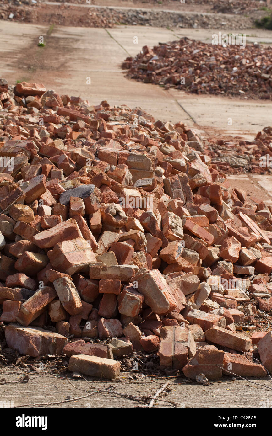 Brick Rubble on a demolition clearance site. North Walsham, Norfolk. Stock Photo