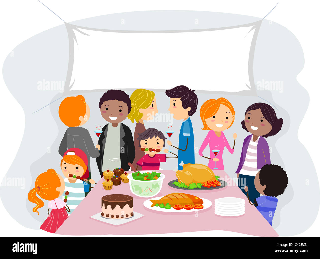Illustration of a Family Gathering Stock Photo