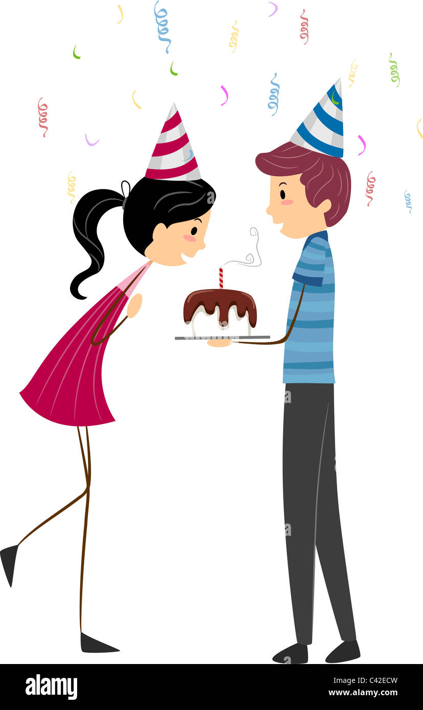 Illustration Of A Girl Blowing Her Birthday Candles Stock Photo Alamy