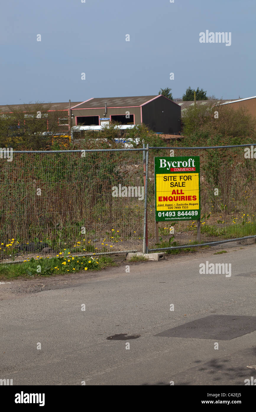 Sign. Sale of Development Site. Estate Agent. North Walsham, Norfolk. Brown field redevelopment area. Stock Photo