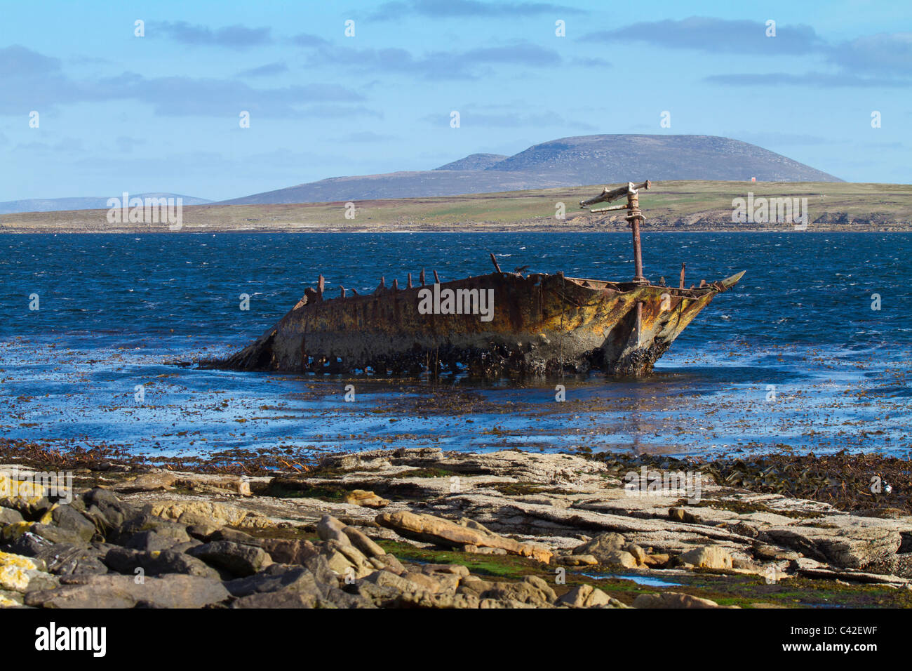 Ship wreck at New Island, West Falklands Stock Photo