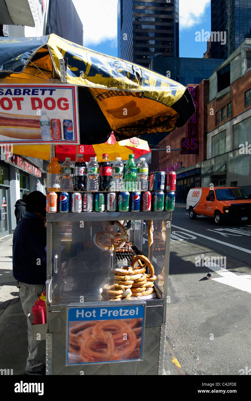 Hot Dog Pretzel stall New York Stock Photo