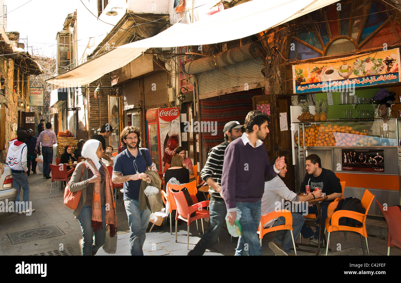 Central Damascus Syria Students Cafe tea coffee house Stock Photo