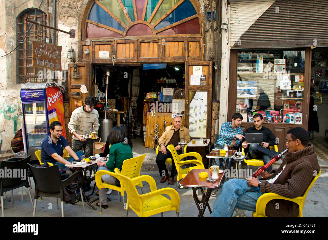 Central Damascus Syria water pipe Cafe tea coffee house Stock Photo