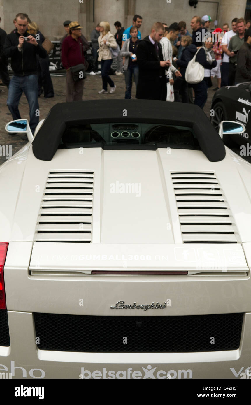 Rear view of a Lamborghini sports car parked in Covent Garden at the ...