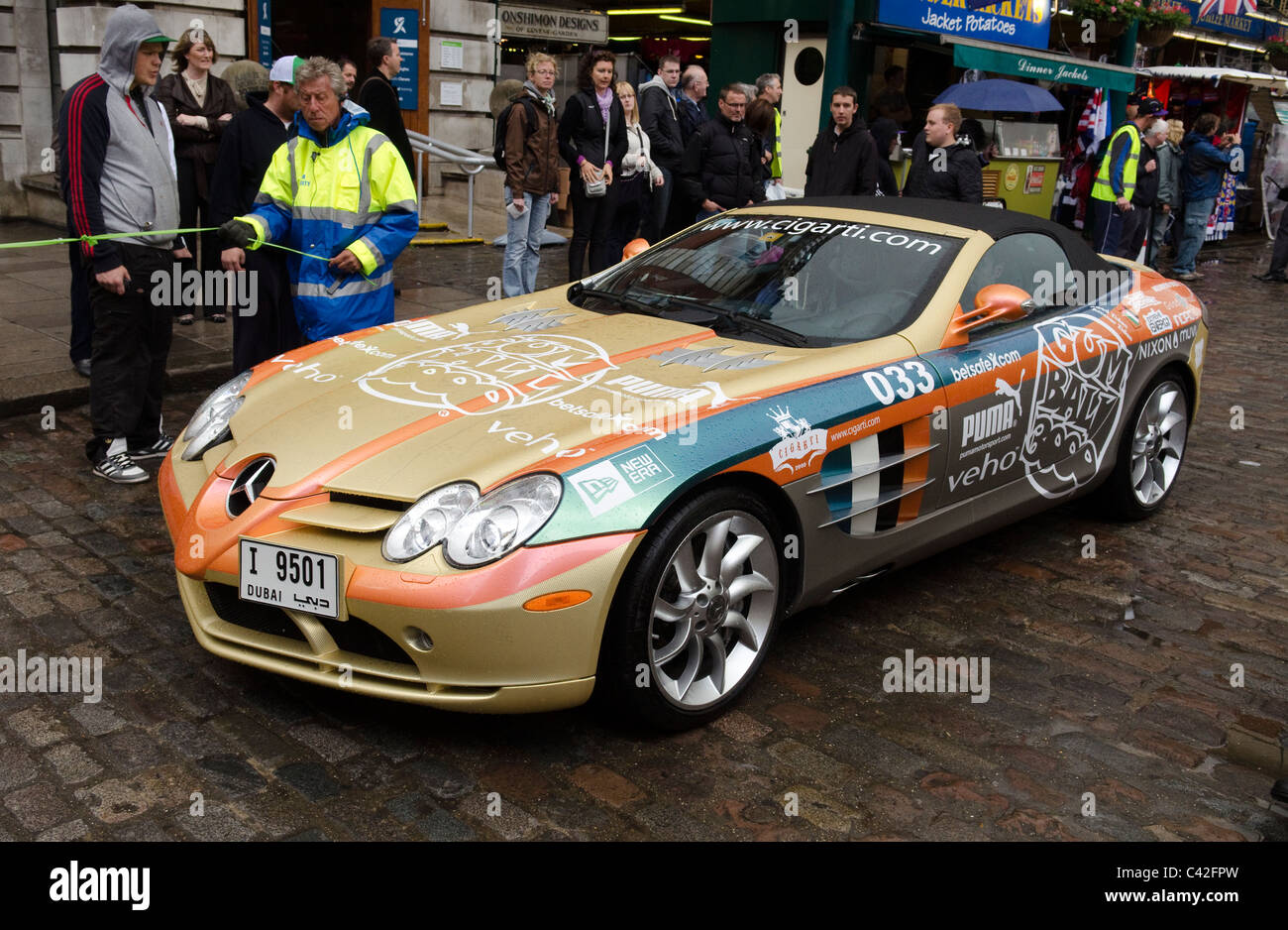 McLaren Mercedes SLR car in a London street at  the start of the Gumball rally 3000. Stock Photo