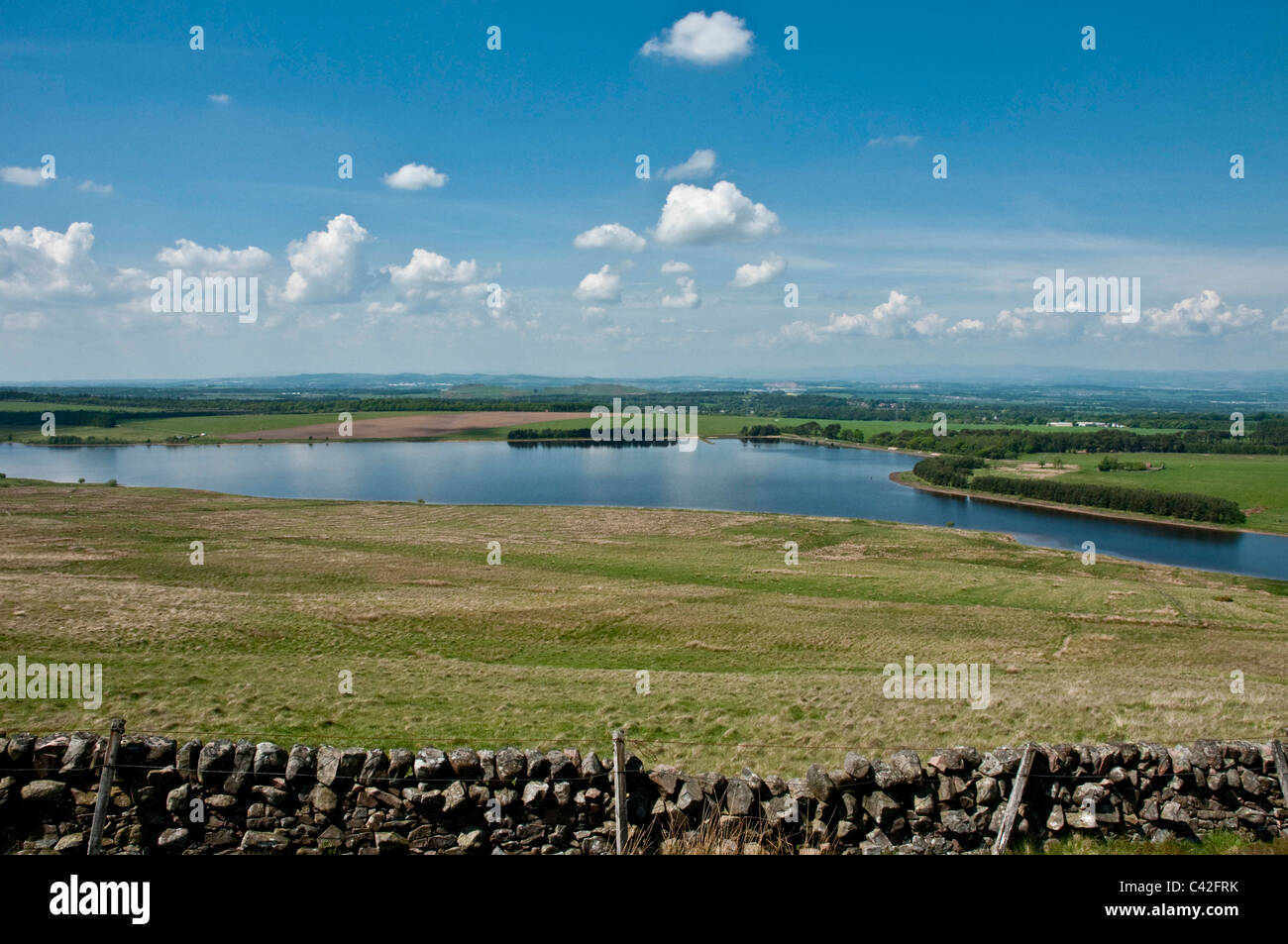 View from Black Hill Pentland Hills looking fown on Threipmuir reservoir nr Balerno Midlothian Scotland Stock Photo