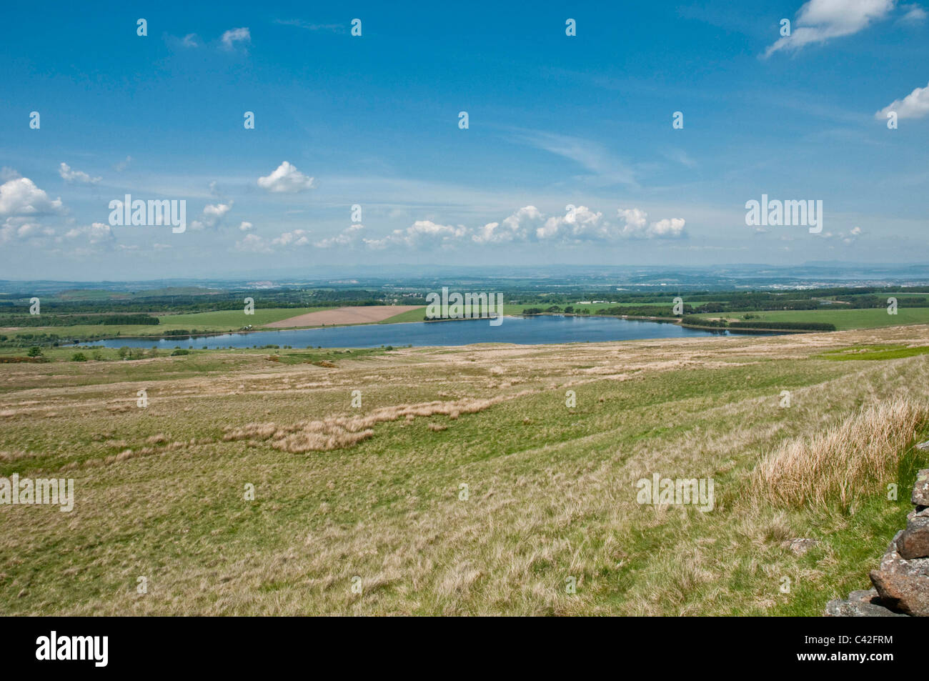 View from Black Hill Pentland Hills looking fown on Threipmuir reservoir nr Balerno Midlothian Scotland Stock Photo