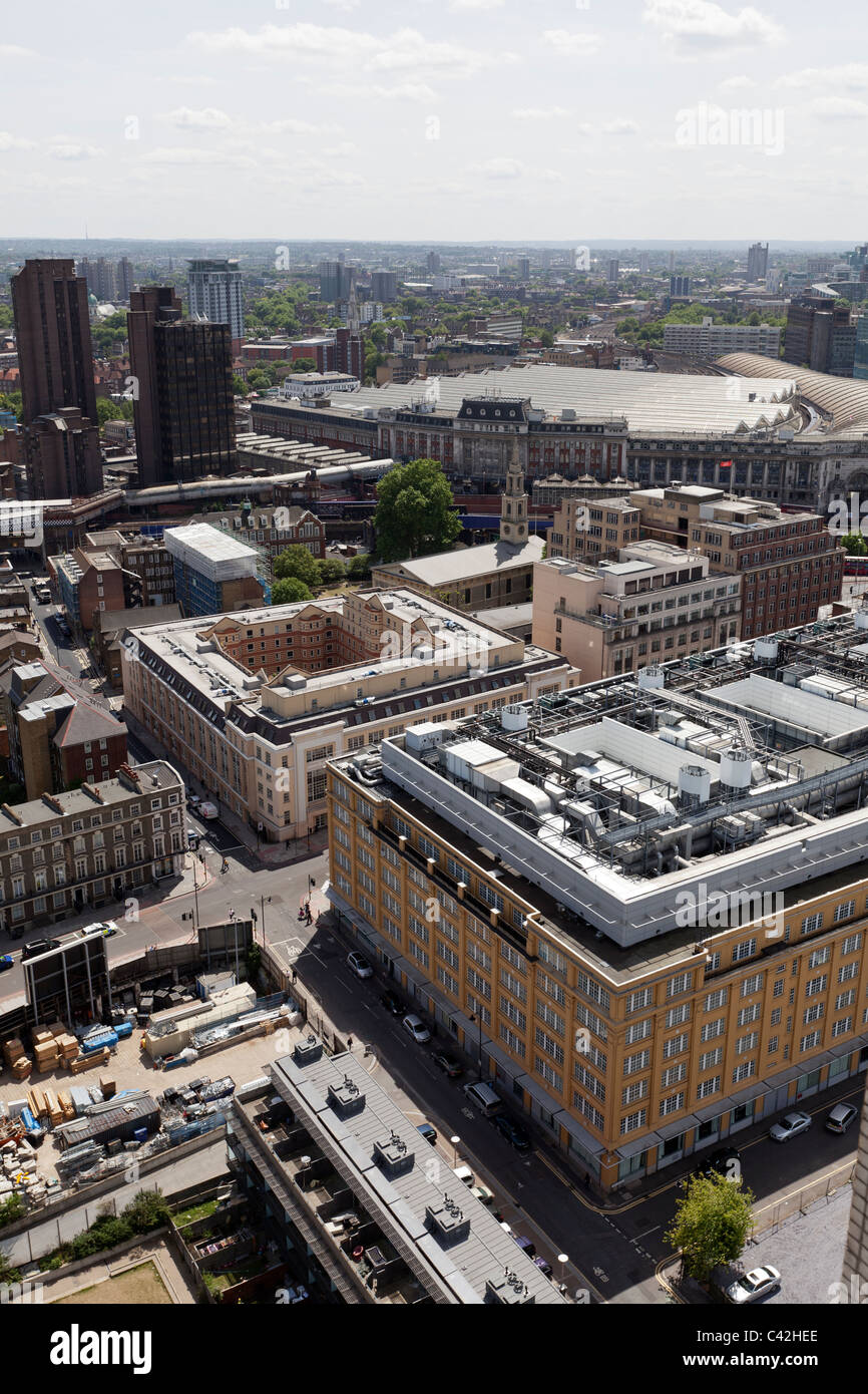 Aerial view of Waterloo Railway Station, from the Southbank, London, England, UK. Stock Photo