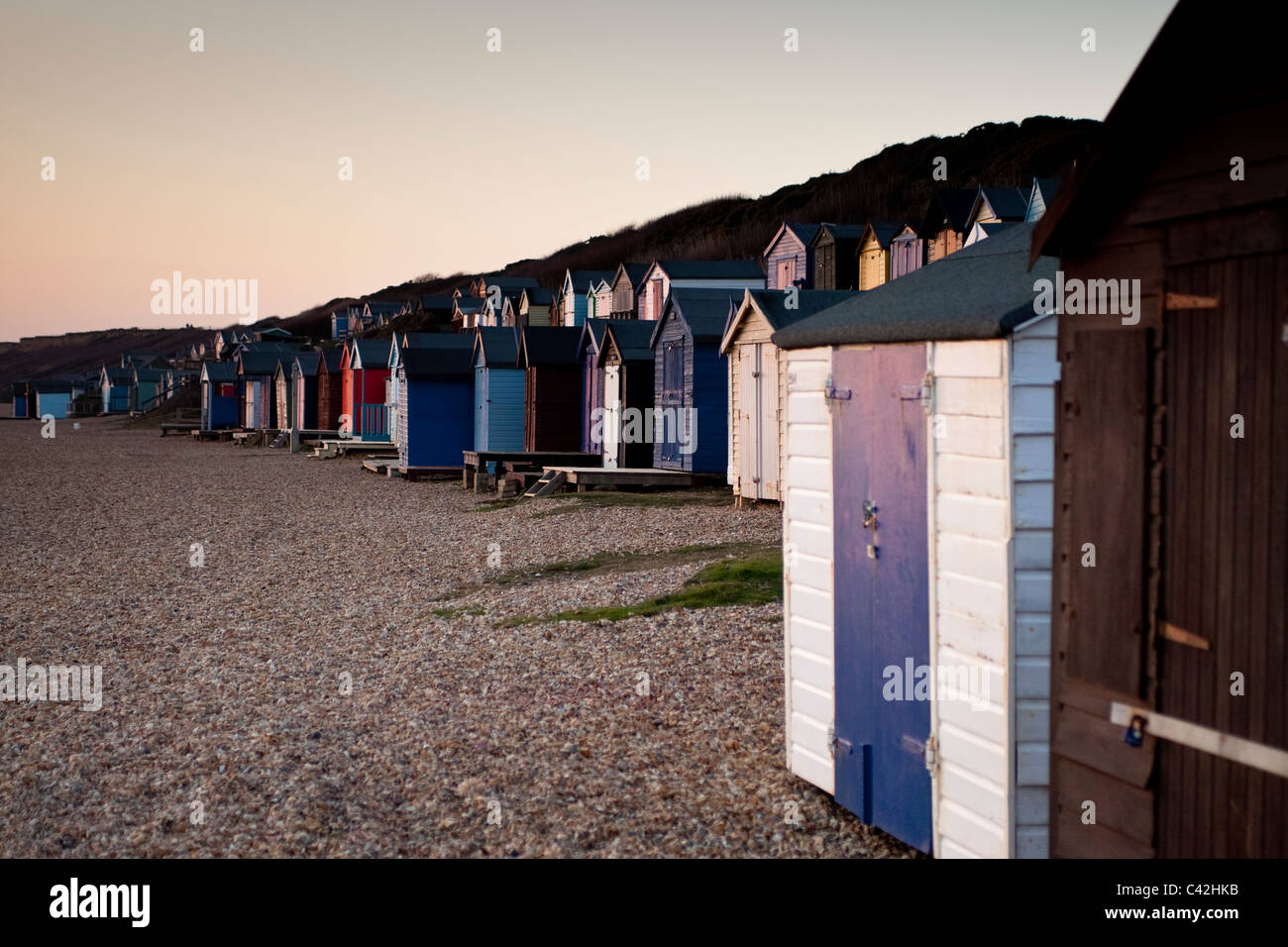 Beach huts at Milford on Sea, Hampshire, UK Stock Photo