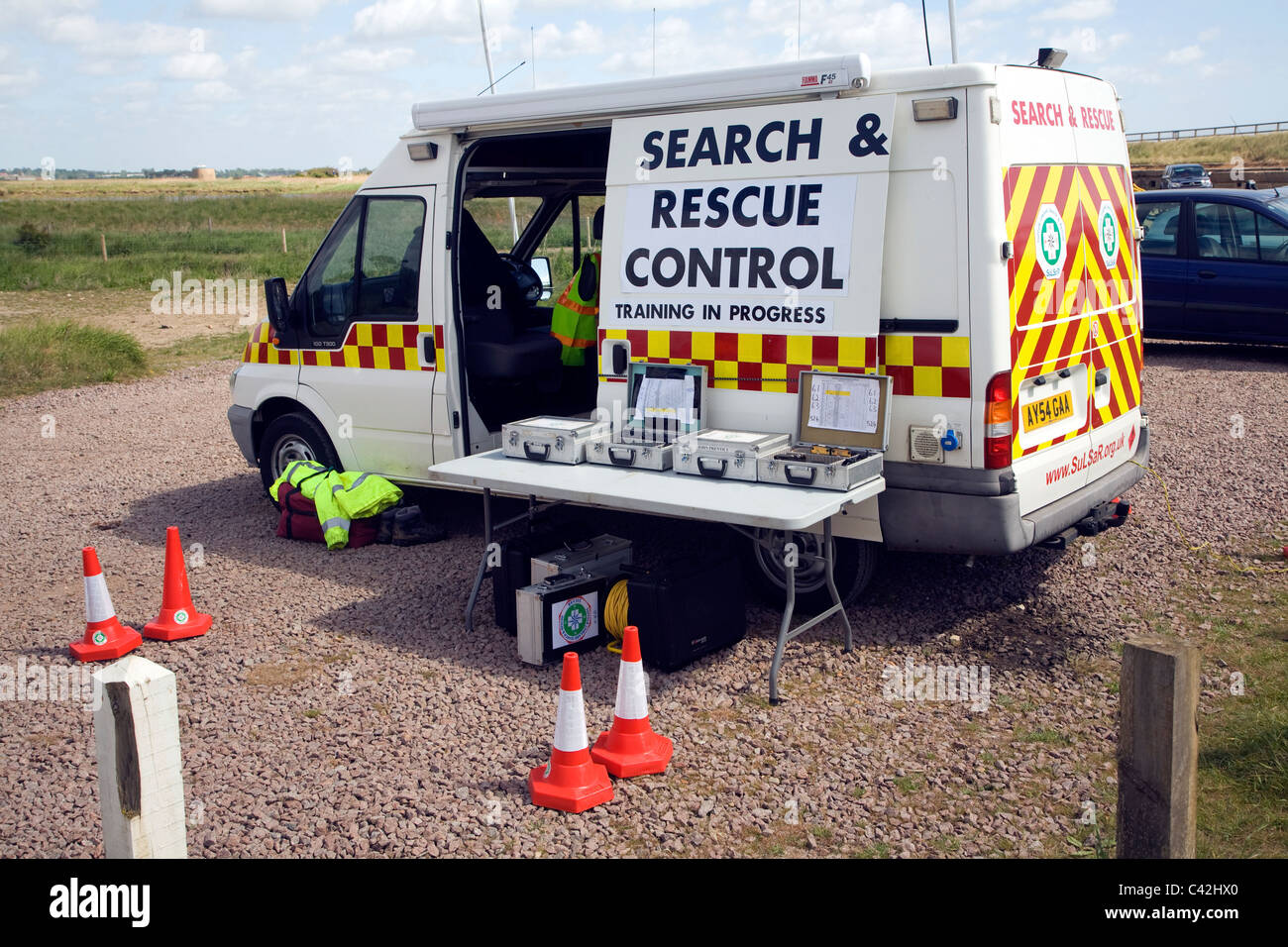 Search and rescue vehicle in training exercise, Bawdsey, Suffolk, England Stock Photo
