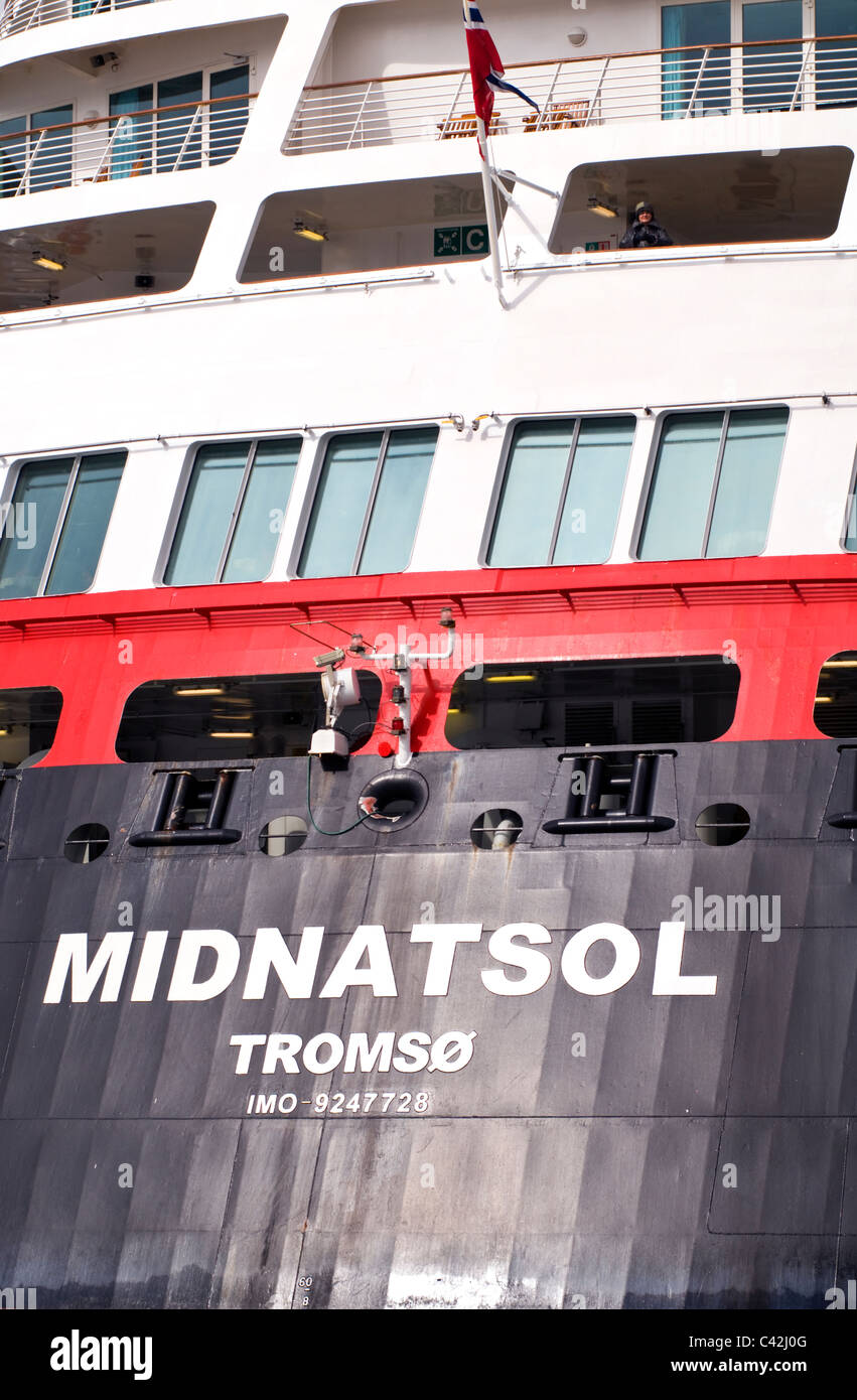 Detail of the Midnatsol ship operated by the Hurtigruten passenger line in Norway Stock Photo