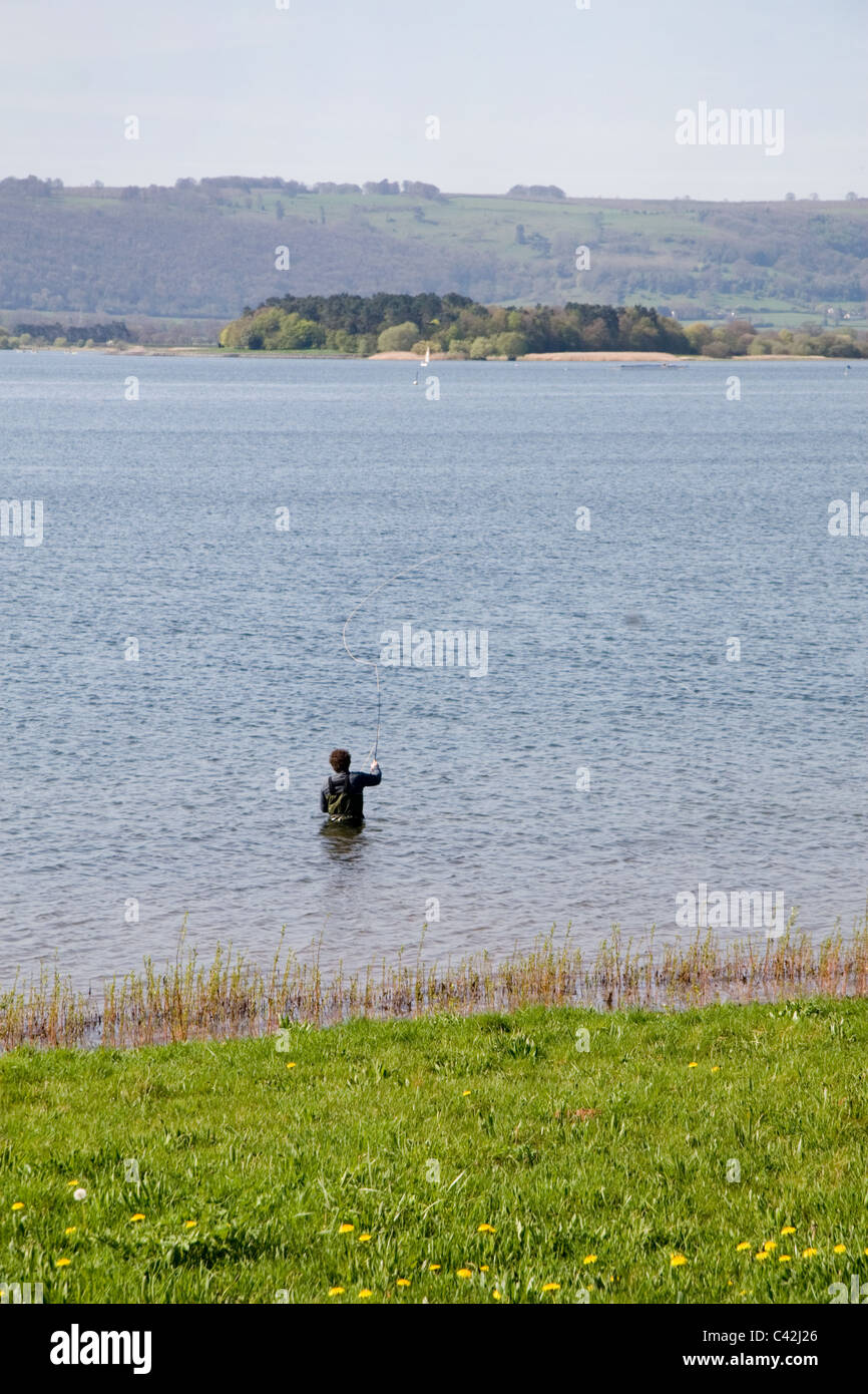 Angler at Chew Valley Lake reservoir near Bristol, UK Stock Photo