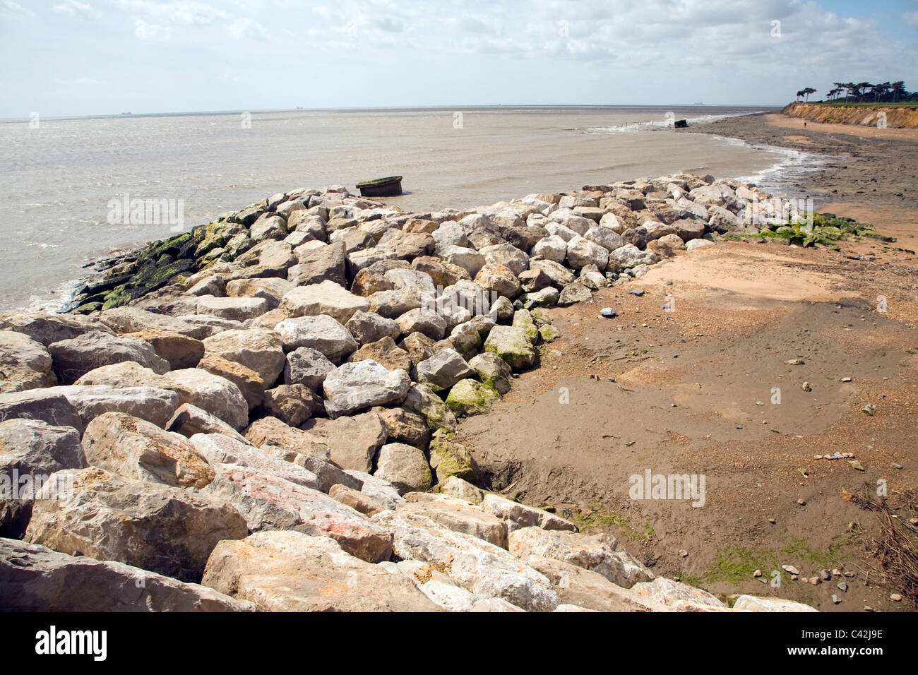 Rock armour barriers to control coastal erosion, Bawdsey, Suffolk