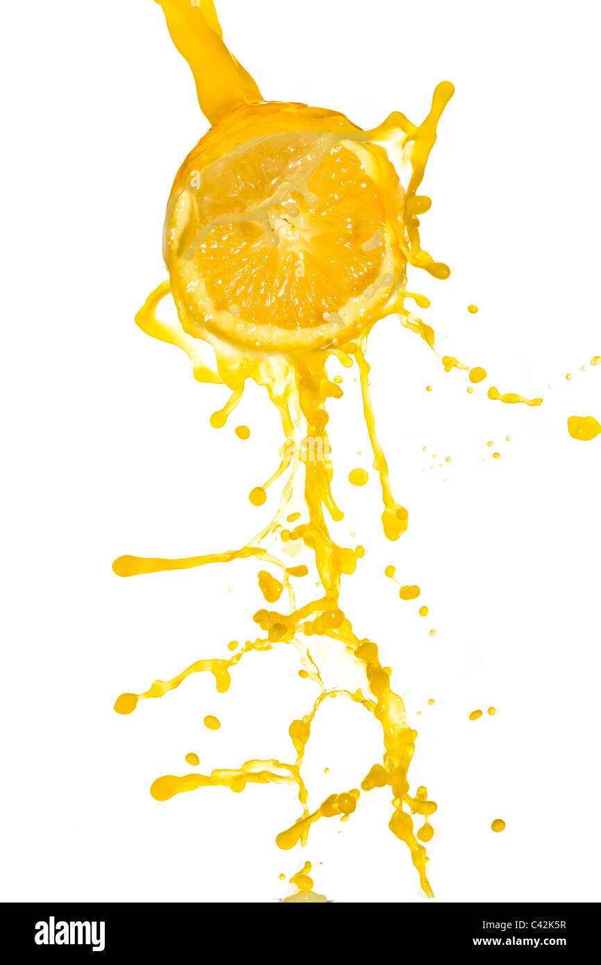 orange juice splash isolated on white background Stock Photo - Alamy