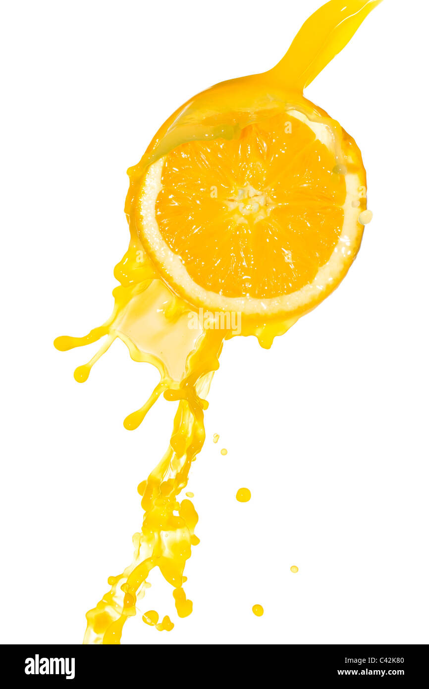 orange juice splash isolated on white background Stock Photo - Alamy