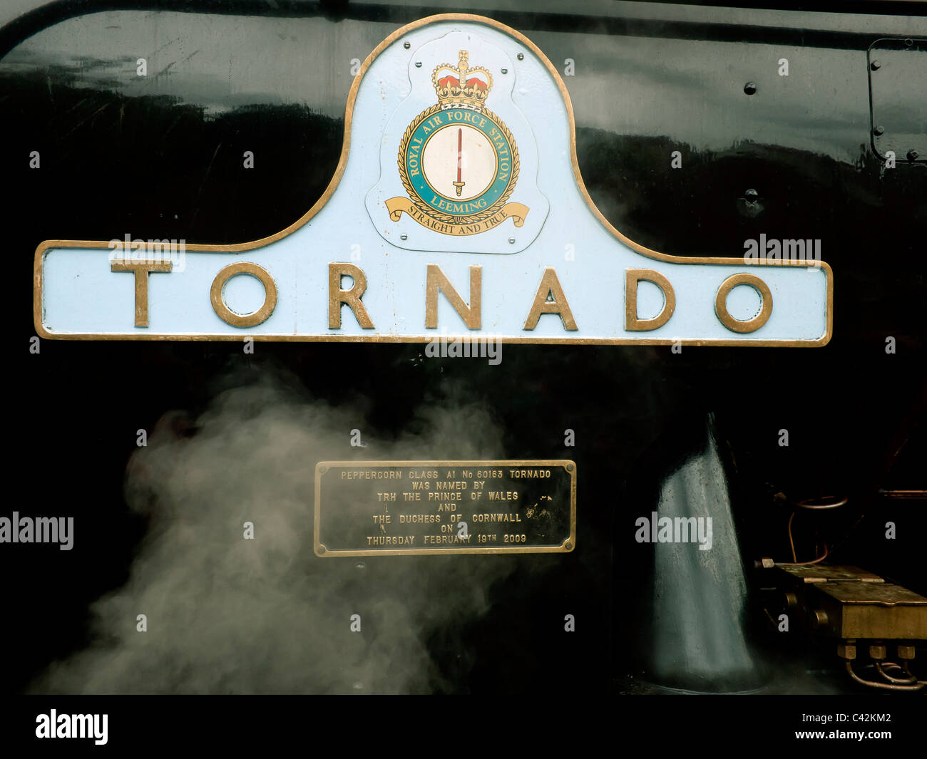 Nameplate of A1 Peppercorn steam locomotive Tornado at Pickering Station North Yorkshire Moors Railway Stock Photo