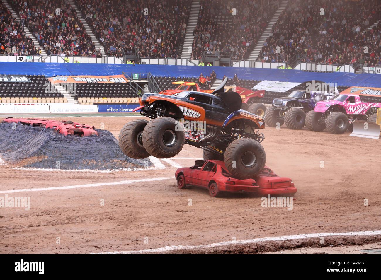 Monster Trucks at derby Pride park Stock Photo