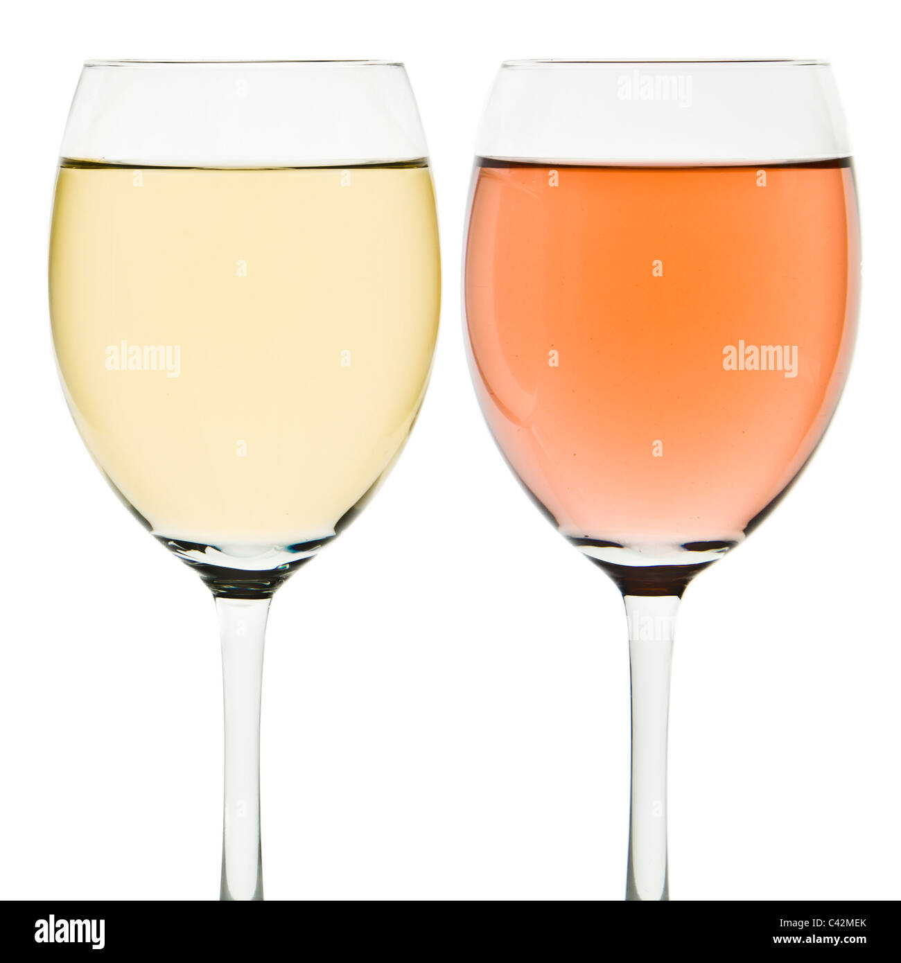 two wine glasses with white and rose wine Stock Photo - Alamy