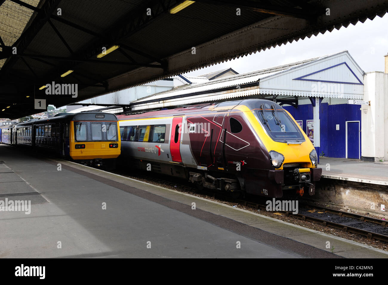 cross country super voyager 221 125 Henry the Navigator train waiting to depart from paignton station devon england uk Stock Photo