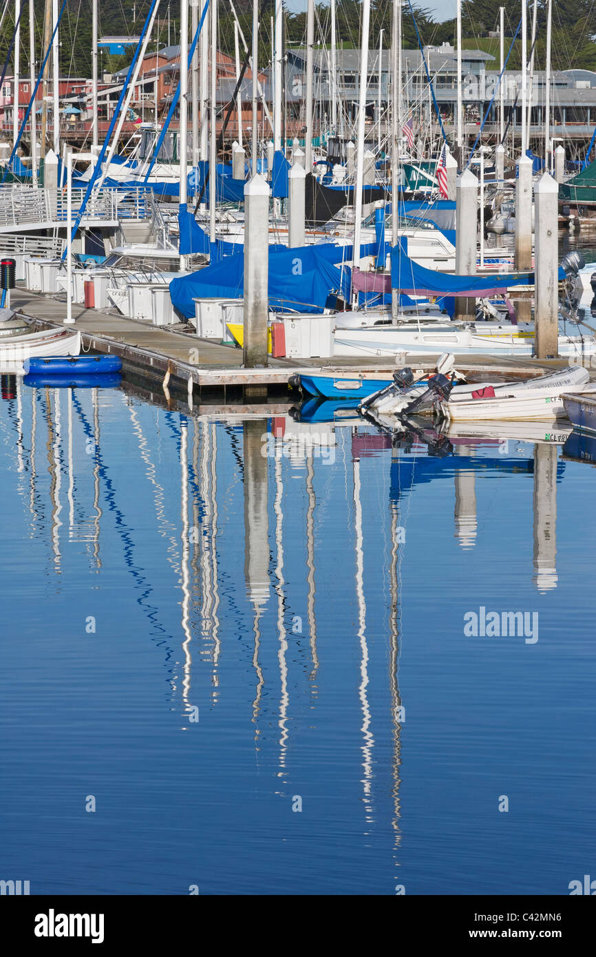 Monterey Bay Marina with Fisherman's Wharf in background Stock Photo
