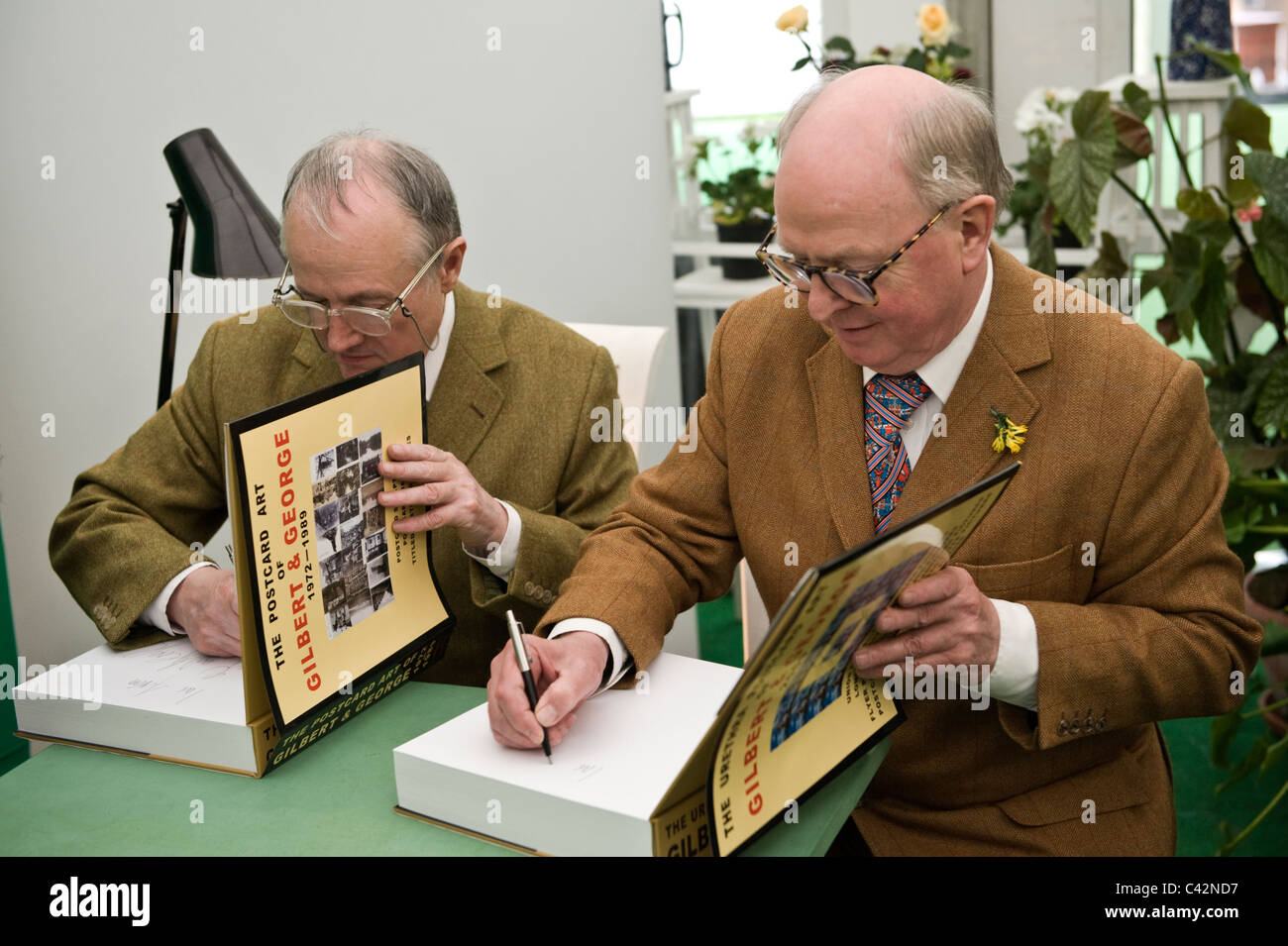 Gilbert and George artists booksigning at Hay Festival 2011 Stock Photo