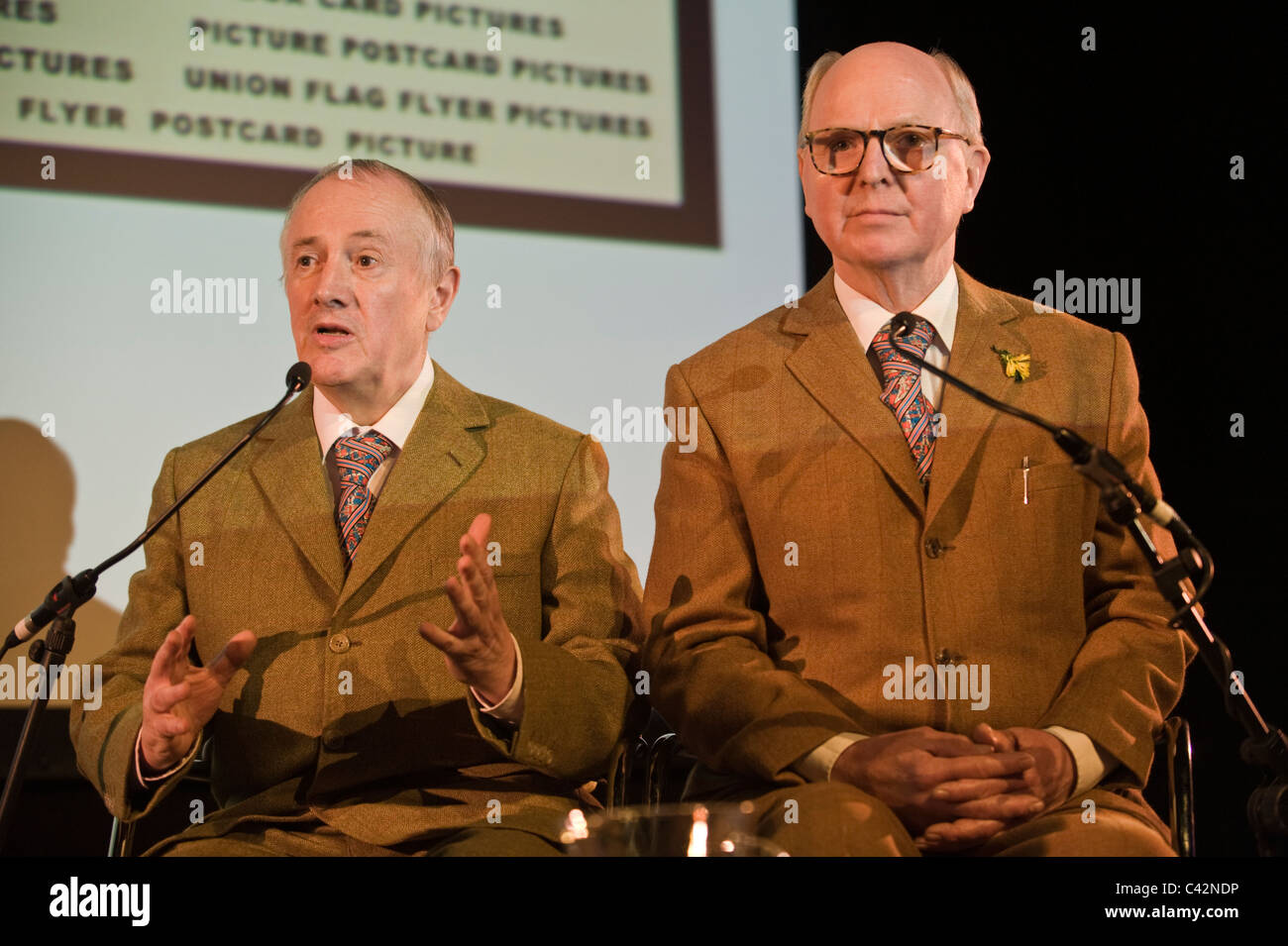 Gilbert and George artists pictured at Hay Festival 2011 Stock Photo