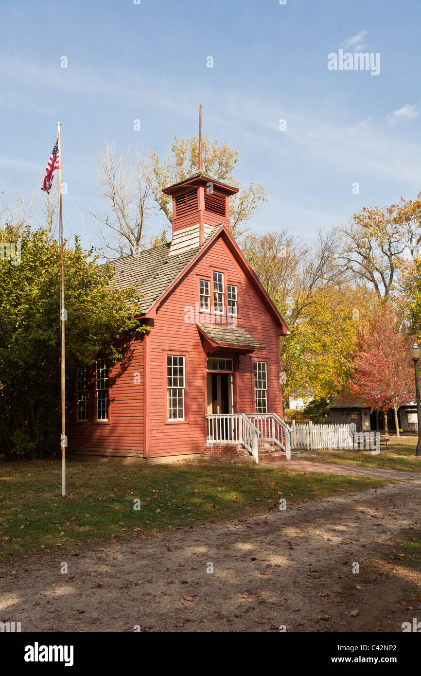 One room schoolhouse in Billie Creek Village living history museum in Rockville, Parke County, Indiana Stock Photo