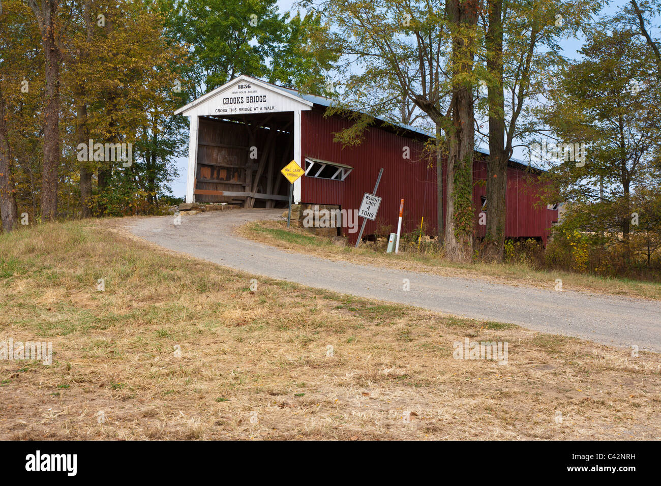 Crooks Covered Bridge, circa 1860,spans Molasses Creek in Parke County