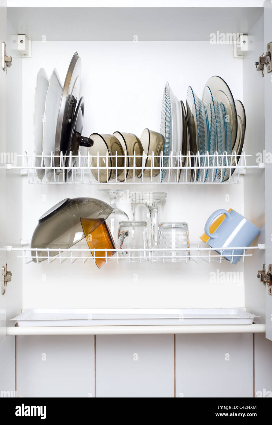 https://c8.alamy.com/comp/C42NXM/open-white-dish-draining-closet-with-wet-dishes-C42NXM.jpg