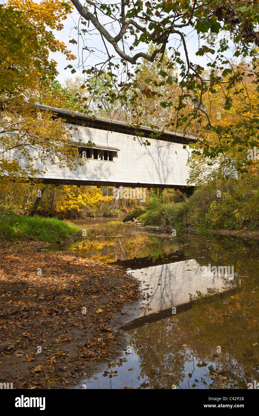 Portland Mills Covered Bridge, built in 1856 near Guion in Parke County, Indiana, USA Stock Photo