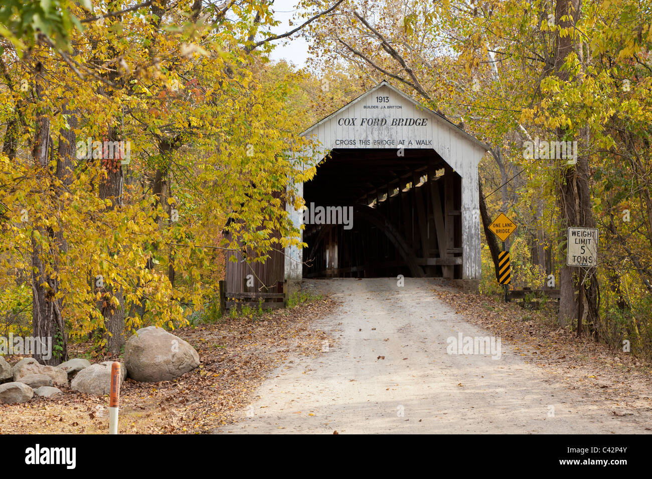 Cox Ford Covered Bridge was built in 1913 over Sugar Creek near Turkey