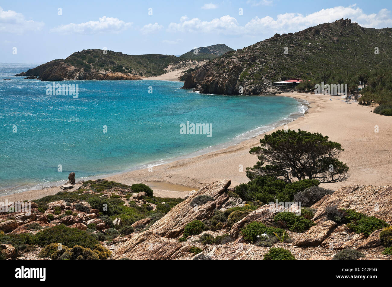 Looking down on Vai beach on Crete's remote eastern coast, Crete, Greece Stock Photo