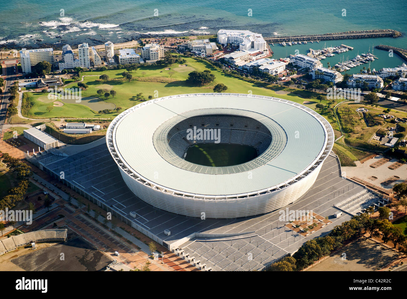 Aerial view of the Green Point stadium in Cape Town, South Africa. Stock Photo