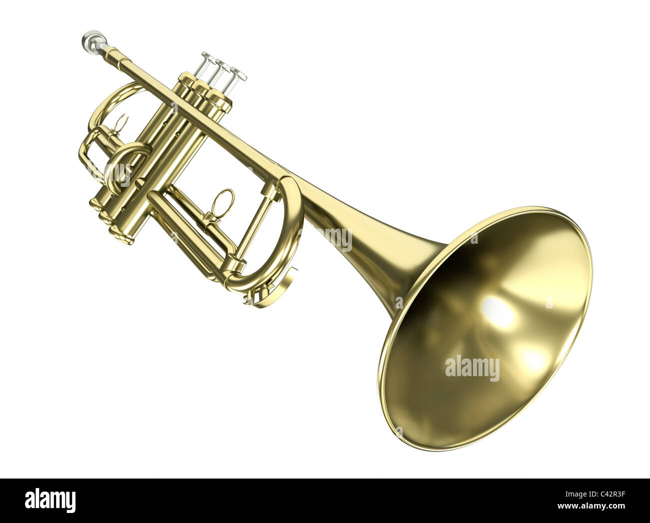 Trumpet isolated on a white background. 3D rendered illustration. Stock Photo