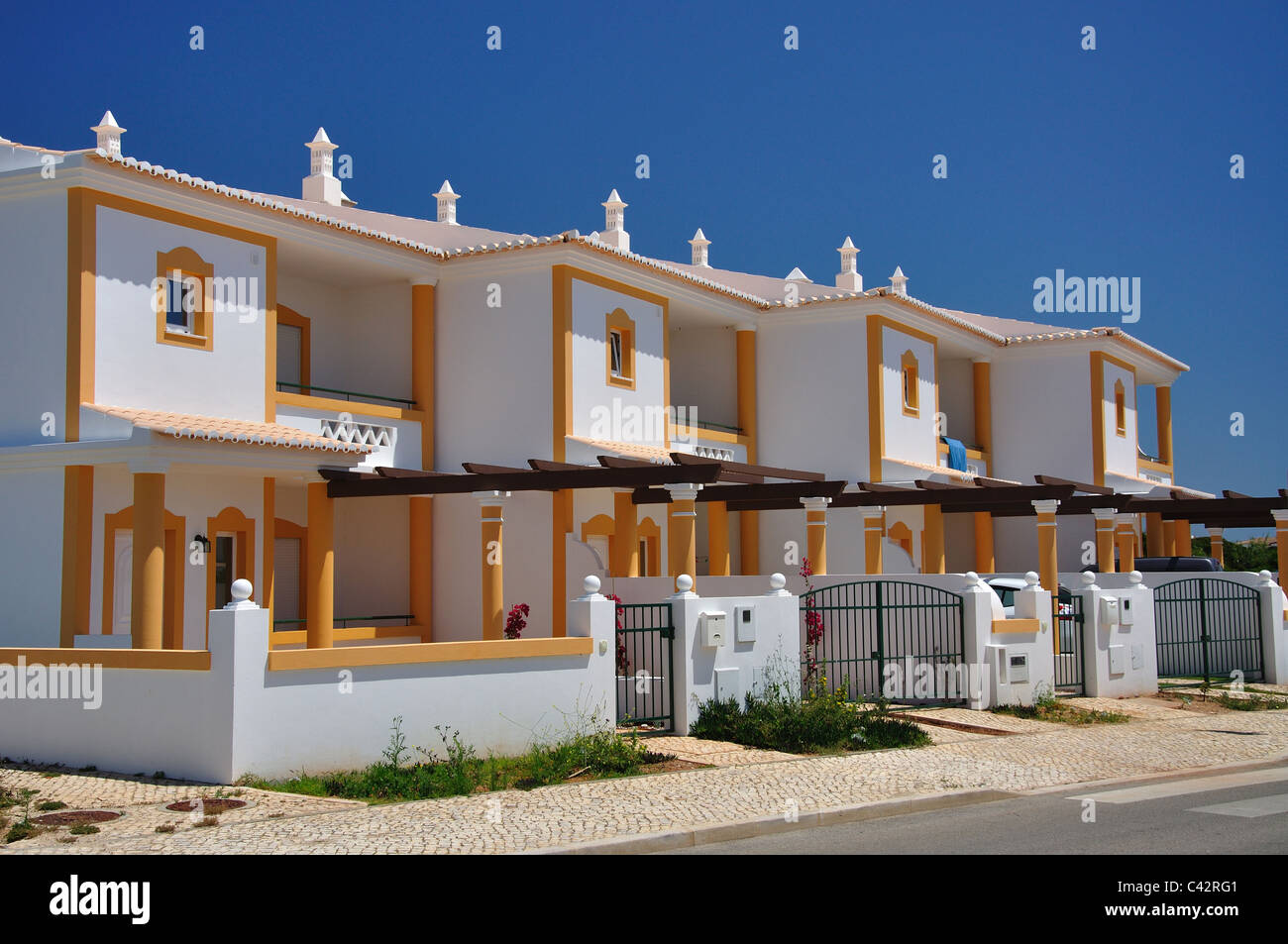 Row of newlybuilt apartments, Sagres, Algarve Region, Portugal Stock