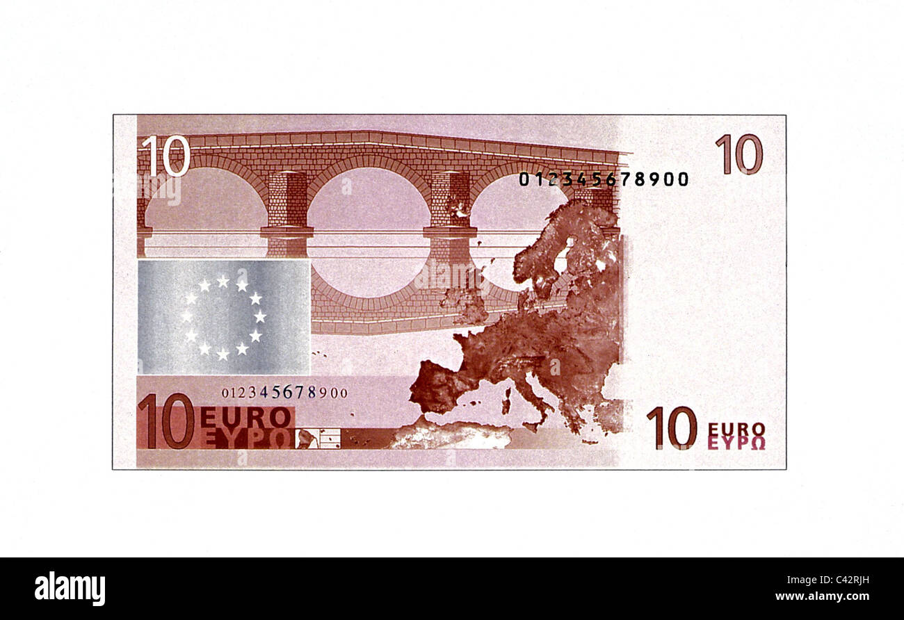 money, banknotes, euro, 10 euro bill, reverse, banknote, bank note, bill, bank notes, banknote, bank note, bill, bank notes, Eur Stock Photo