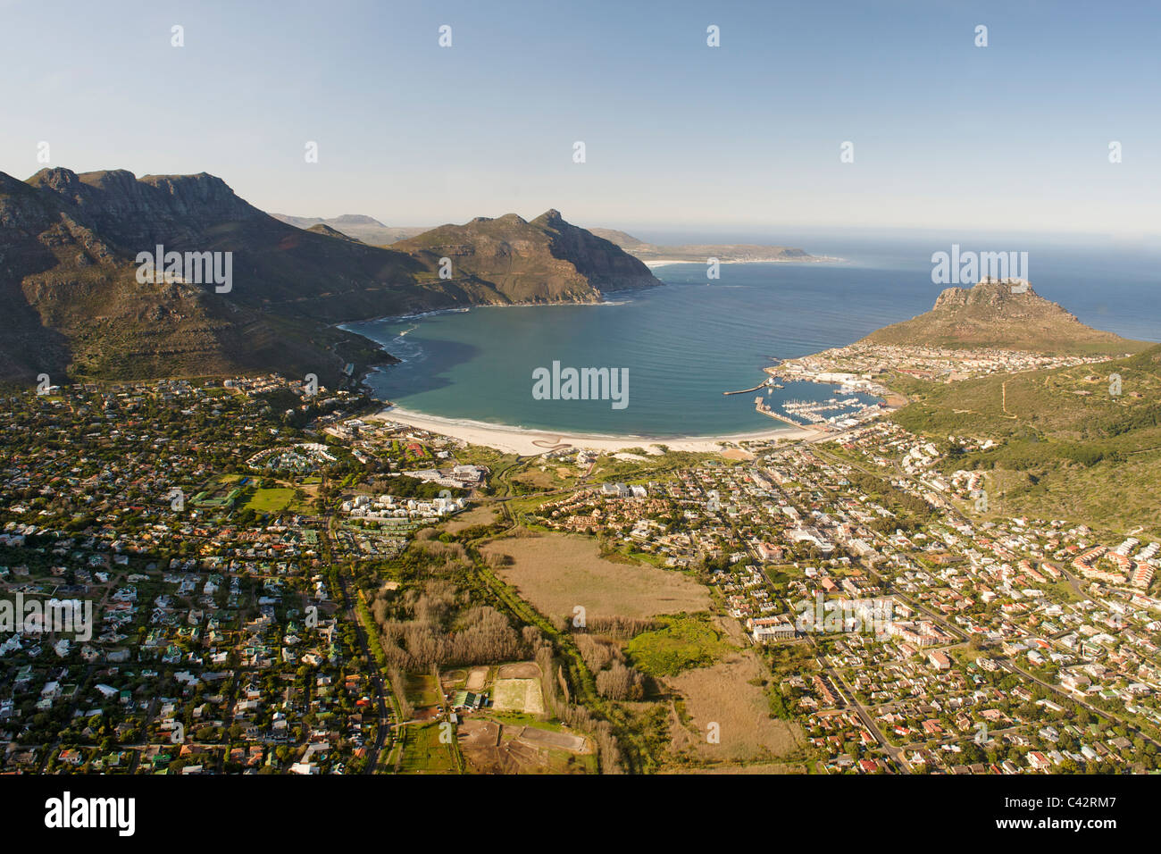 Aerial view of Hout Bay on Cape Town's Atlantic seaboard. Stock Photo